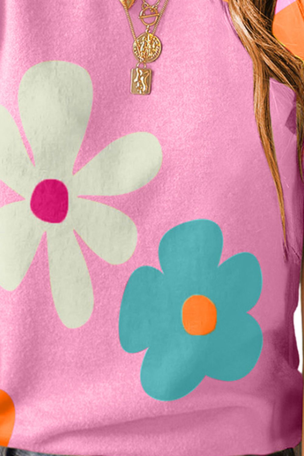 Flower Round Neck Short Sleeve Blouse Flower Round Neck Short Sleeve Blouse